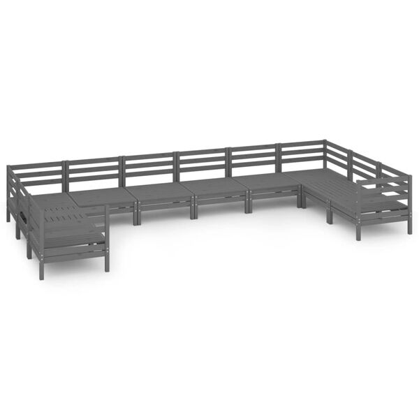 vidaXL 10-tlg. Garten-Lounge-Set Grau Massivholz Kiefer