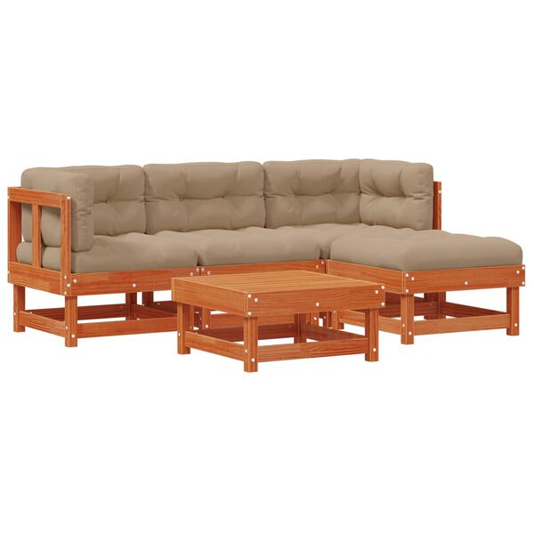 vidaXL Garten-Lounge-Set 15 pcs Wachsbraun Massives Kiefernholz