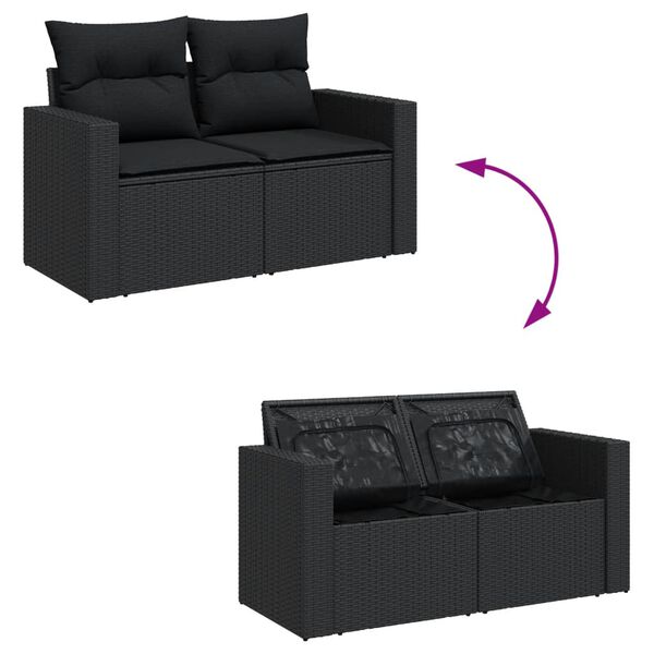 vidaXL 12-tlg. Garten-Sofagarnitur mit Kissen Schwarz Poly Rattan