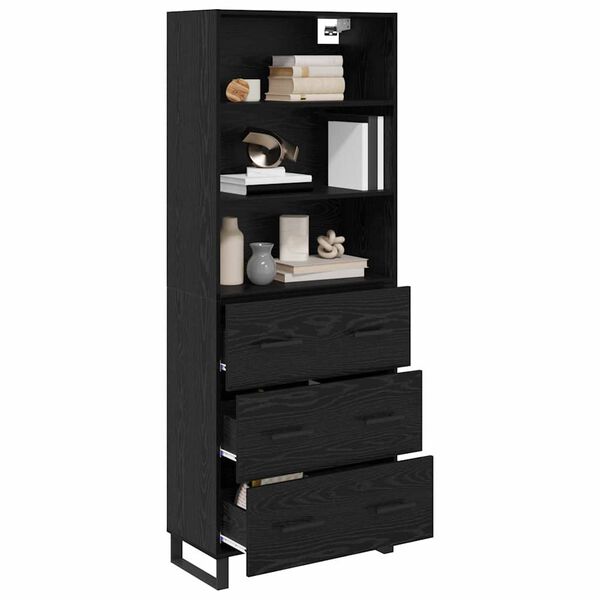 vidaXL Highboard Schwarz Eichen-Optik 69,5 x 34 x 180 cm Holzwerkstoff