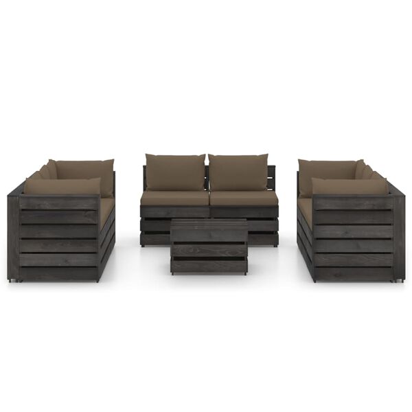 vidaXL 9-tlg. Garten-Lounge-Set mit Kissen Grau Impr&auml;gniertes Holz