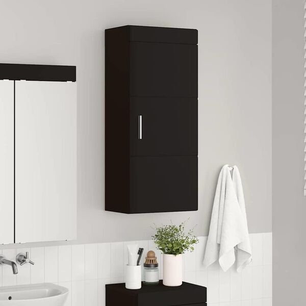 vidaXL Badezimmer-Wandschrank mit T&uuml;r TULUM Schwarz 37 x 24,5 x 86 cm