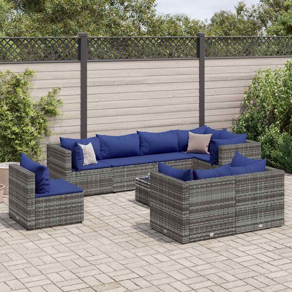 vidaXL 8-tlg. Garten-Lounge-Set mit Kissen Grau Poly Rattan