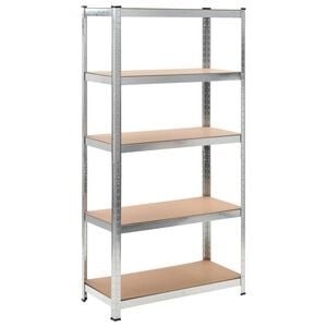 vidaXL Lagerregal mit 5 B&ouml;den Silbern Stahl & Holzwerkstoff