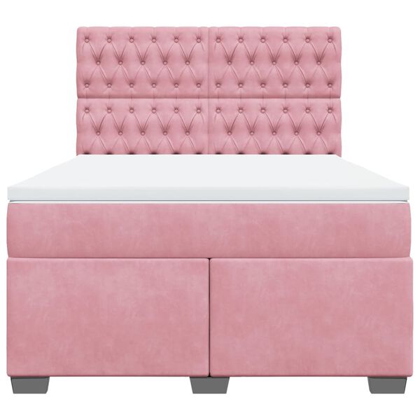 vidaXL Boxspringbett mit Matratze Rosa 140x190 cm Samt