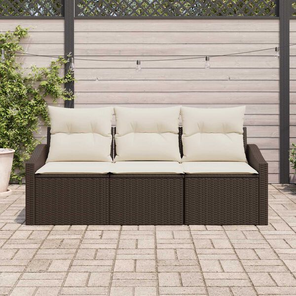 vidaXL Sofa Set mit Kissen 3 pcs Braun Poly-Rattan