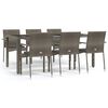 vidaXL 7-tlg. Garten-Essgruppe mit Kissen Grau Poly Rattan