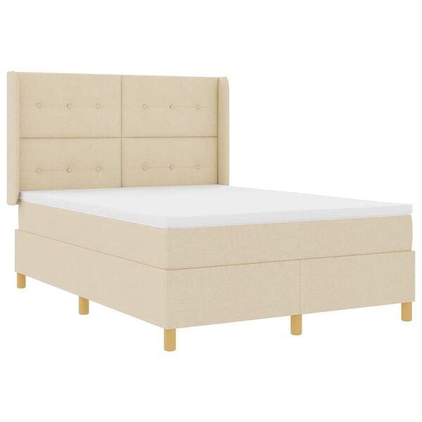 vidaXL Boxspringbett mit Matratze Creme 140 x 190 cm Stoff
