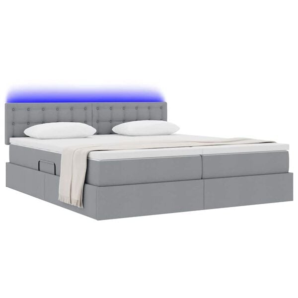 vidaXL Bett mit LED-Lichtleisten Hellgrau 180 x 200 cm Stoff