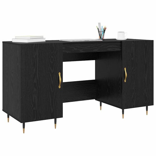vidaXL Schreibtisch mit Regal Schwarz Eichen-Optik 140 x 50 x 75 cm