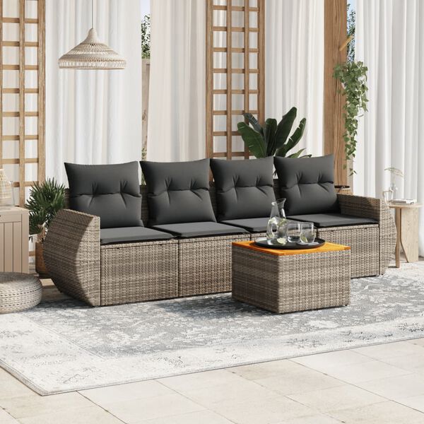 vidaXL 5-tlg. Garten-Sofagarnitur mit Kissen Grau Poly Rattan