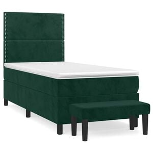 vidaXL Boxspringbett mit Matratze Dunkelgr&uuml;n 90x190 cm Samt