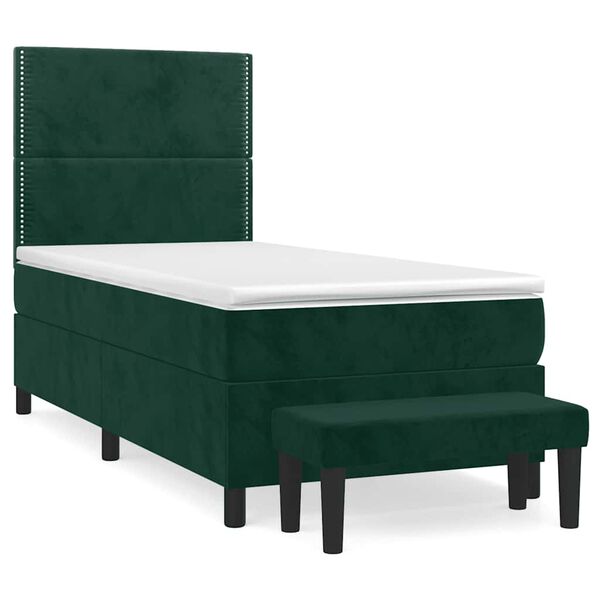 vidaXL Boxspringbett mit Matratze Dunkelgr&uuml;n 90x190 cm Samt