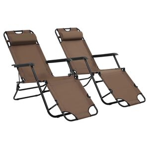 vidaXL Klappbare Sonnenliegen 2 Stk. mit Fu&szlig;ablage Braun