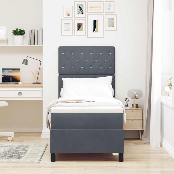 vidaXL LED Boxspringbett mit Matratze Dunkelgrau 80 x 200 cm Stoff