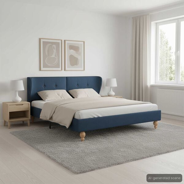 vidaXL Bettgestell ohne Matratze, blaues Stoffmaterial, 153x203 cm, Queen-Size