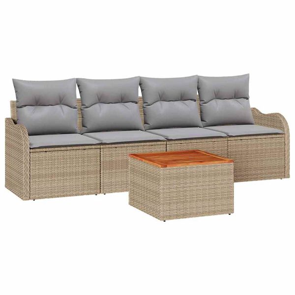 vidaXL Gartensofa-set mit Kissen 5 pcs Beige Poly-Rattan