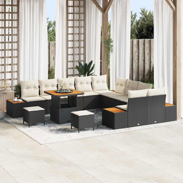 vidaXL Garten-Sofa-Set mit Kissen 13 pcs Schwarz Poly Rattan
