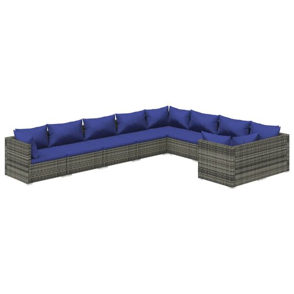 vidaXL 9-tlg. Garten-Lounge-Set mit Kissen Poly Rattan Grau