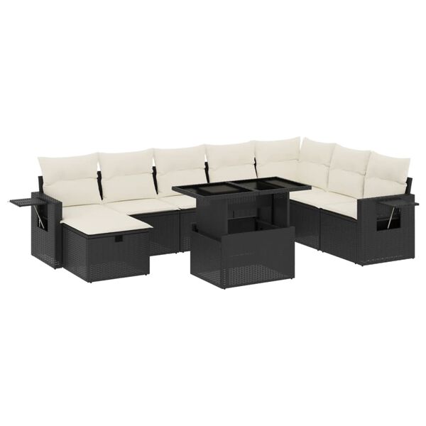 vidaXL 9-tlg. Garten-Sofagarnitur mit Kissen Schwarz Poly Rattan