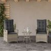 vidaXL 3-tlg. Bistro-Set mit Kissen Hellgrau Poly Rattan