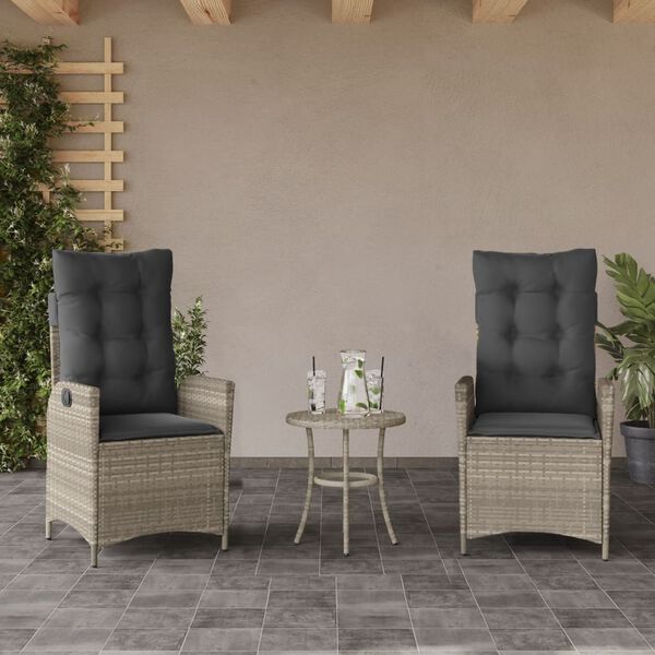 vidaXL 3-tlg. Bistro-Set mit Kissen Hellgrau Poly Rattan