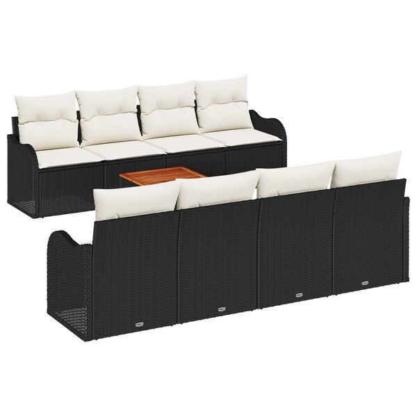 vidaXL Gartensofa-set mit Speicher 9 pcs Schwarz und Creme Poly-Rattan