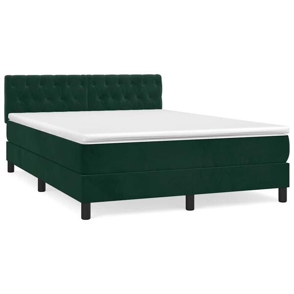 vidaXL Boxspringbett mit Matratze Dunkelgr&uuml;n 140x200 cm Samt