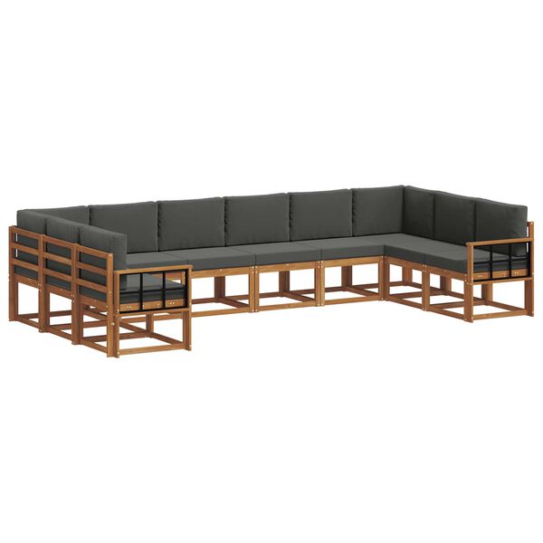 vidaXL Outdoor-Sofagarnitur mit Kissen 10 pcs Natur und Anthrazit
