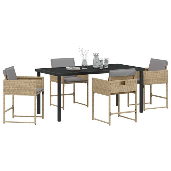 vidaXL Garten Essgruppe mit Kissen 5 pcs Beige Poly-Rattan