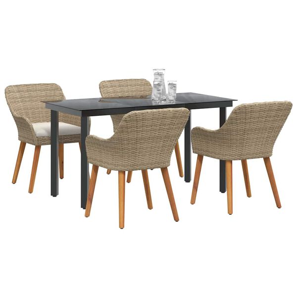 vidaXL Garten Essgruppe mit Kissen 5 pcs Beige Poly-Rattan