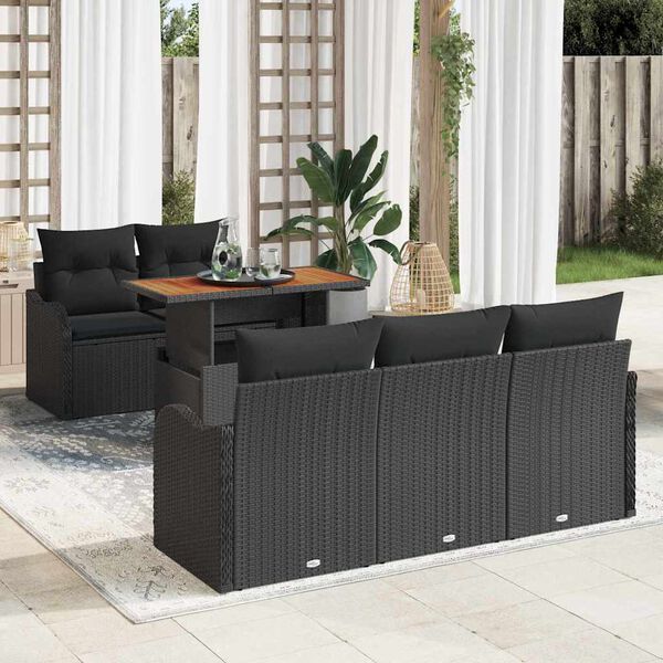 vidaXL Gartensofa-set mit Kissen 6 pcs Schwarz Poly-Rattan