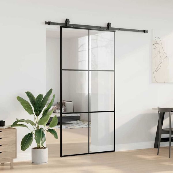 vidaXL Schiebetür mit Beschlag Schwarz 102x205 cm ESG-Glas