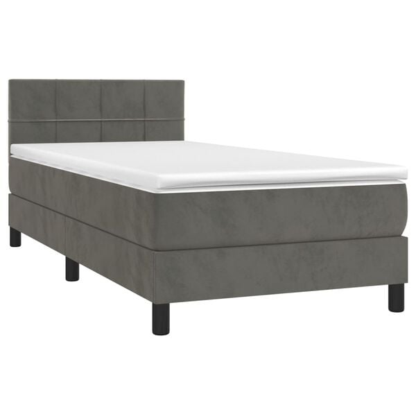 vidaXL Boxspringbett mit Matratze & LED Dunkelgrau 90x190 cm Samt