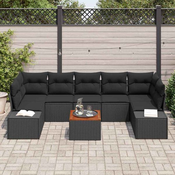 vidaXL Gartensofa-set mit Kissen 8 pcs Schwarz Poly-Rattan