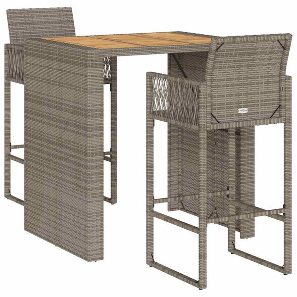 vidaXL 3-tlg. Gartenbar-Set ohne Kissen Grau Poly Rattan Akazie