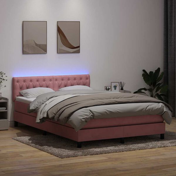 vidaXL Boxspringbett mit Matratze & LED Rosa 140x210 cm Samt