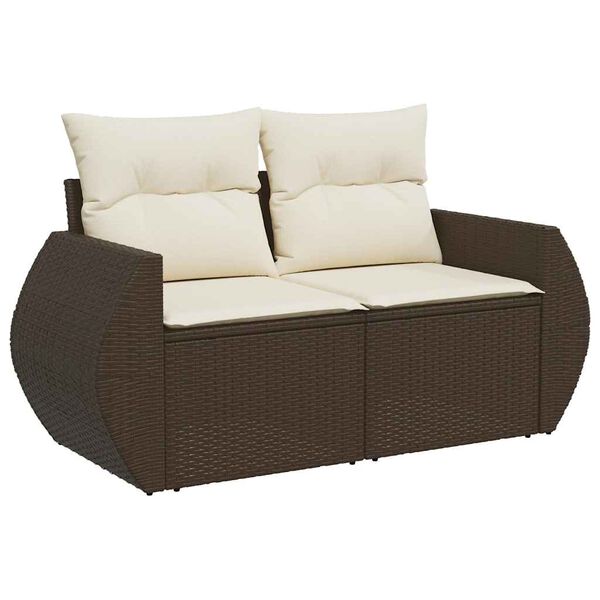 vidaXL 7-tlg. Garten-Sofagarnitur mit Kissen Braun Poly Rattan