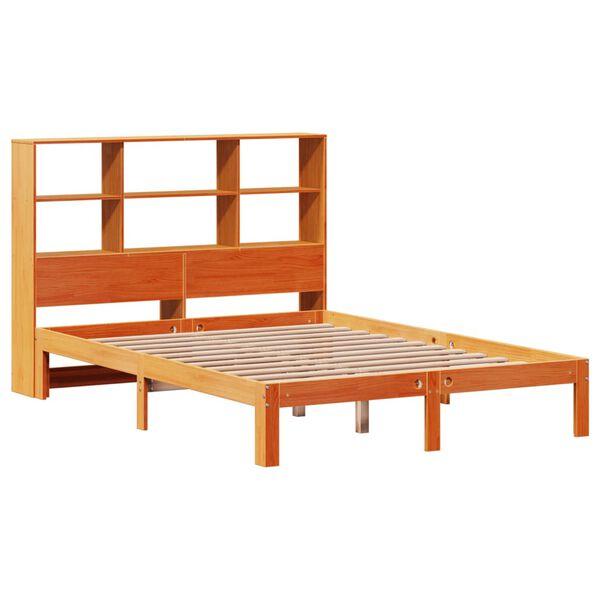 vidaXL Massivholzbett mit Regal ohne Matratze Wachsbraun 135x190 cm