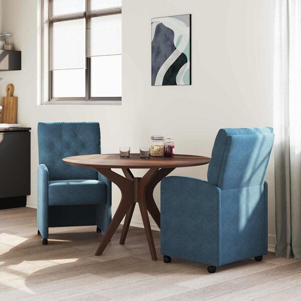 vidaXL Esszimmerst&uuml;hle mit Rollen 2 pcs Blau 58 x 67 x 97 cm Samt