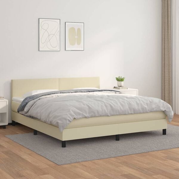 vidaXL Boxspringbett mit Matratze Creme 180x200 cm Kunstleder