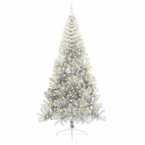 vidaXL K&uuml;nstlicher vorbeleuchteter Weihnachtsbaum Silber 210 cm PET