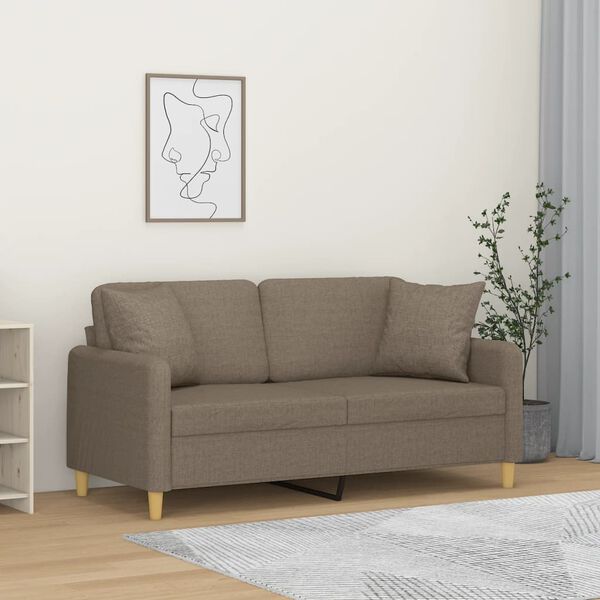 vidaXL 2-Sitzer-Sofa mit Kissen Taupe 140 cm Stoff