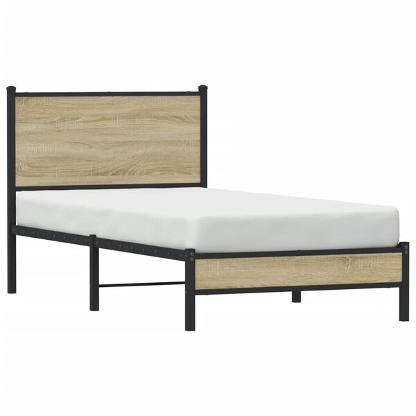 vidaXL Metallbett ohne Matratze Sonoma-Eiche 90x190 cm