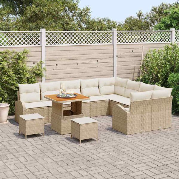 vidaXL Gartensofa-set mit Kissen 12 pcs Beige Poly-Rattan