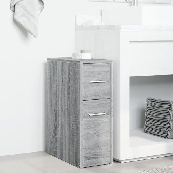 vidaXL Badschrank Schmal mit Rollen Grau Sonoma Holzwerkstoff