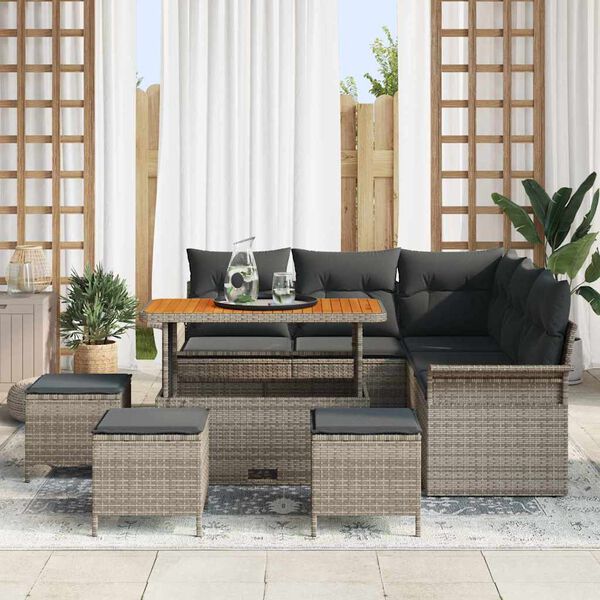 vidaXL Garten-Sofa-Set mit Kissen mit Speicher mit Kissen 9 pcs Grau
