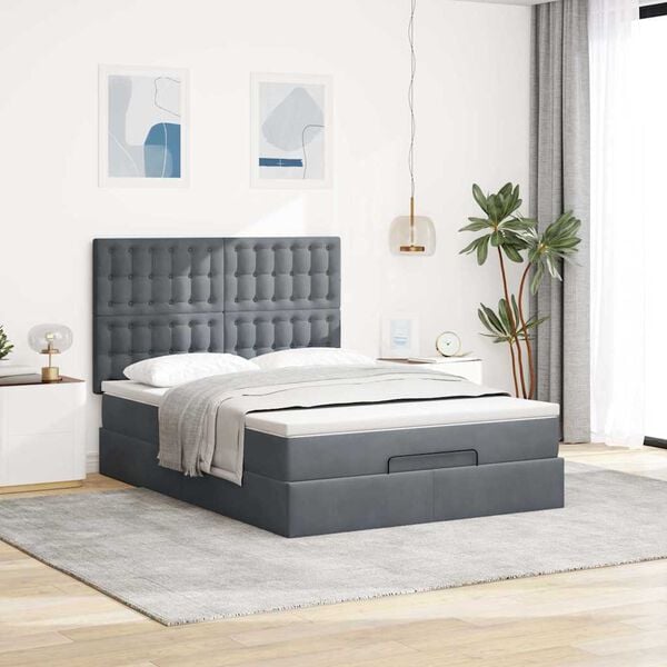 vidaXL Ottoman-Bett mit Matratzen Dunkelgrau 140x190 cm Samt