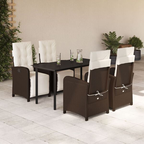 vidaXL 5-tlg. Garten-Essgruppe mit Kissen Braun Poly Rattan