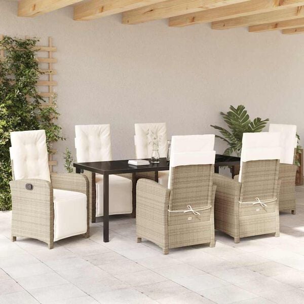 vidaXL Garten Essgruppe mit Kissen 7 pcs Beige Poly-Rattan